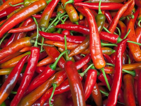 Many beautiful Red pepper sold in the marketの写真素材
