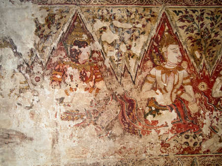 Old Thai traditional painting  Drawing on the church wallのeditorial素材