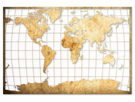 Old Brown paper World map on white background