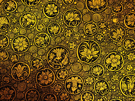 Gold Thai art paint on black wallの写真素材