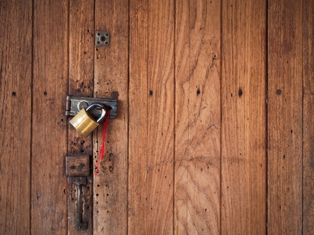 Texture of Old wood door close and lockの写真素材