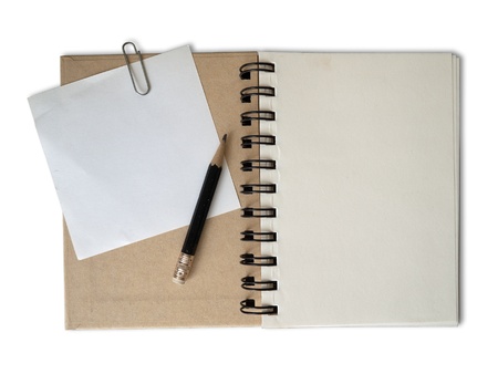 Black shot pencil on Recycle paper notebook and white note paper isolated with shadowの写真素材