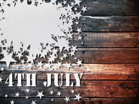 White paper star for fourth july on Grounge wood backgroundの写真素材