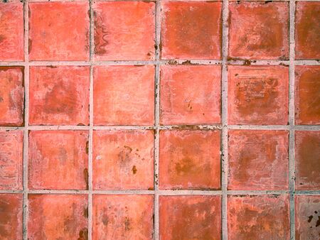 Red tile ceramic floor backgroundの写真素材