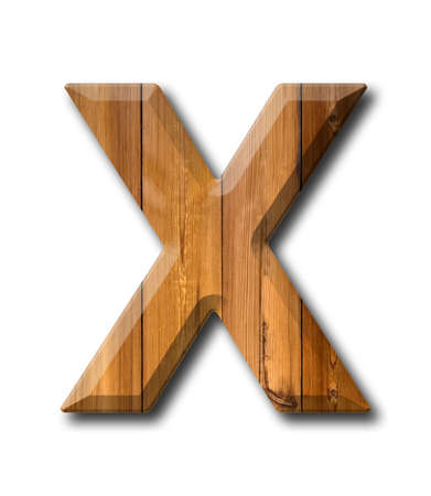 Natural Wood style Letter alphabet on White background with shadowの写真素材