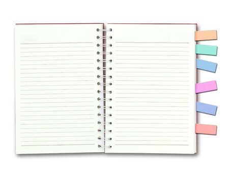 Red cover note book open blank page with lineの写真素材