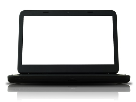 Front view of black notebook on white background with reflectの写真素材