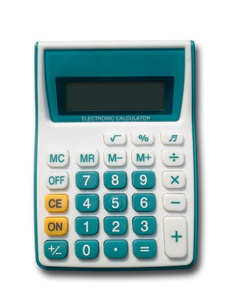 Front of Green Calculator on white background and dark shadowの写真素材