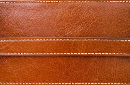 Texture of brown leather and Stitched with white threadの写真素材