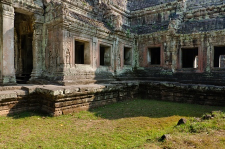 Carved on decorative sandstone wall, west entrance, Preah Khan, Angkorの写真素材