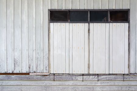 Close Old white wood window on panelの写真素材