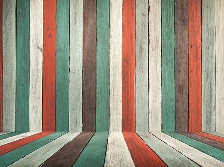 Old color paint wood wall and floor for web page backgroundの写真素材