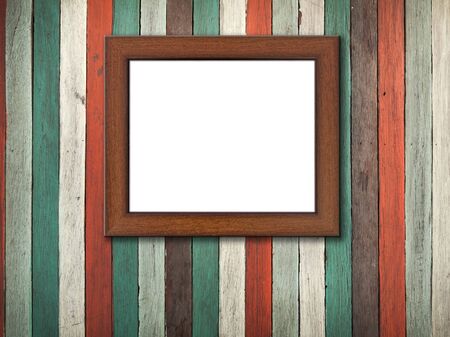 Picture frame on Old wood wall for web page backgroundの写真素材