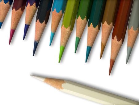 White and Colorful pencil on white background with shadow with pathの写真素材