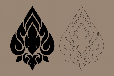 Thai Art Modern Design New Style Illustration Black Color and Out Line Number 1のイラスト素材