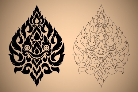Thai Art Modern Design New Style Lion Face Illustration Black Color and Out Lineのイラスト素材