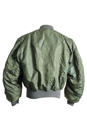 1970 USAF US Air Force Flying Bomber MA-1 Pilot Flight Jacket Authentic Vintage Back View Isolateの写真素材
