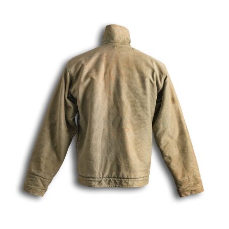 Vintage Military Army Deck Jacket Back Shadow on White Background with Pathの写真素材