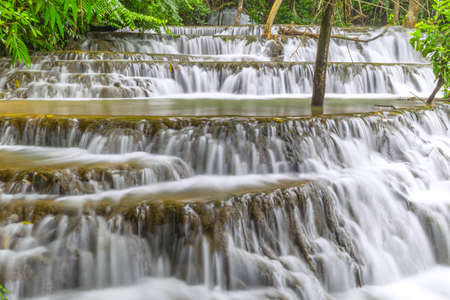 Noppiboon waterfall in Tropical Rain Forest at  Sangkhlaburi , Kanchanaburi Province, Thailandの写真素材