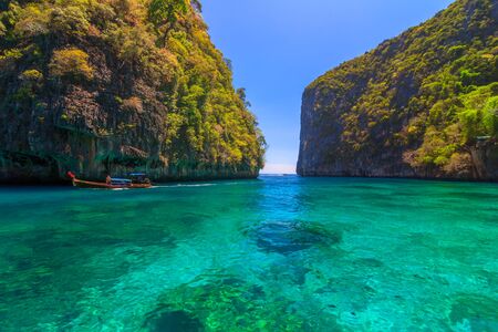 Ao Lo sa ma is snorkeling point famous tour lagoon in Phi Phi Islands Thailandの写真素材