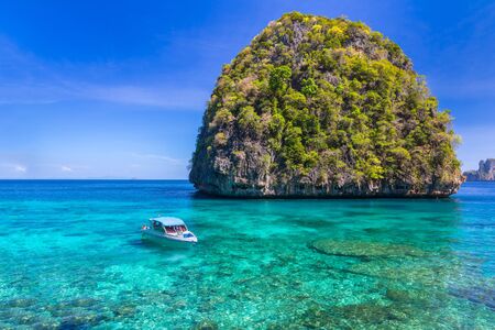 Ao Lo sa ma is snorkeling point famous tour lagoon in Phi Phi Islands Thailandの写真素材
