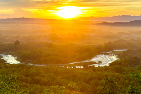 mountain landscape and fogの写真素材