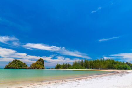 Beautiful sandy beaches and pine tree views at Paradise Islandin krabi Thailandの写真素材