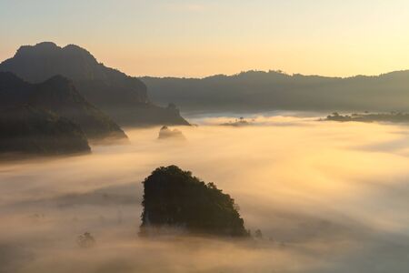 Mountain views and beautiful Mist of Phu Langka National Park, Thailand