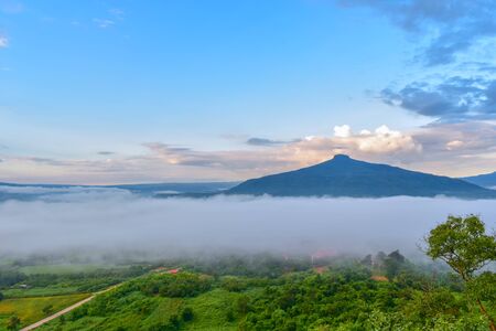 Sunrise with the mist Beautiful landscape for relaxing in thailandの写真素材