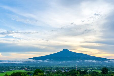 Sunrise with the mist Beautiful landscape for relaxing in thailandの写真素材