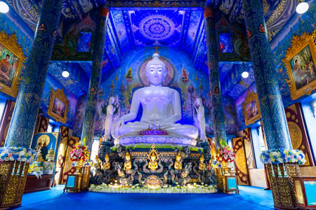 Wat Rong Suea Ten or the Blue Temple is above all its magnificent blue interior at Chiang Rai, Thailandのeditorial素材