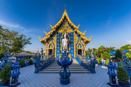 Wat Rong Suea Ten or the Blue Temple is above all its magnificent blue interior at Chiang Rai, Thailandのeditorial素材