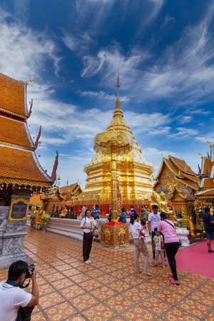 Wat Phrathat Doi Suthep temple or Wat Phra That Doi Suthep Ratchaworawihan,Golden pagoda,On the mountain,in Chiang Mai, Thailand on Jan 09 2019のeditorial素材