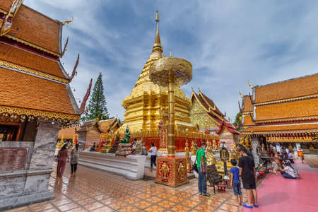 Wat Phrathat Doi Suthep temple or Wat Phra That Doi Suthep Ratchaworawihan,Golden pagoda,On the mountain,in Chiang Mai, Thailand on Jan 09 2019のeditorial素材