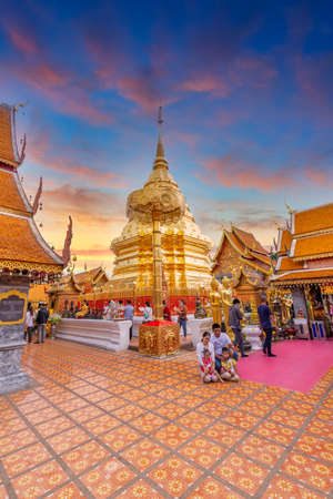 Wat Phrathat Doi Suthep temple or Wat Phra That Doi Suthep Ratchaworawihan,Golden pagoda,On the mountain,in Chiang Mai, Thailand on Jan 09 2019のeditorial素材