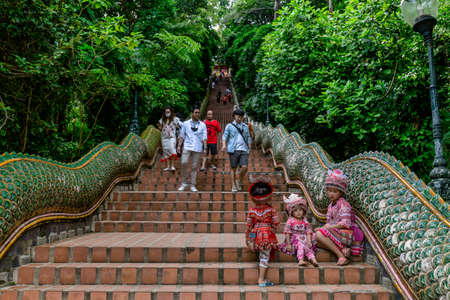 Wat Phrathat Doi Suthep temple or Wat Phra That Doi Suthep Ratchaworawihan,Golden pagoda,On the mountain,in Chiang Mai, Thailand on Jan 09 2019のeditorial素材
