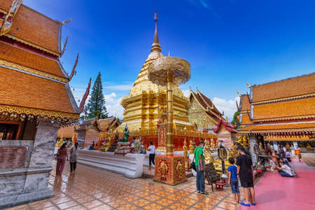 Wat Phrathat Doi Suthep temple or Wat Phra That Doi Suthep Ratchaworawihan,Golden pagoda,On the mountain,in Chiang Mai, Thailand on Jan 09 2019のeditorial素材