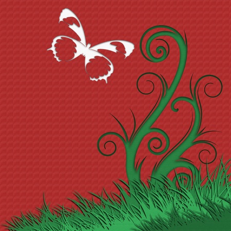 Paper cut of Tree and butterfly backgroundの写真素材