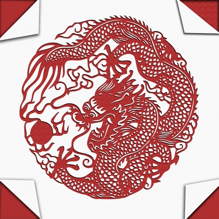 Chinese dragon paper-cut artの写真素材