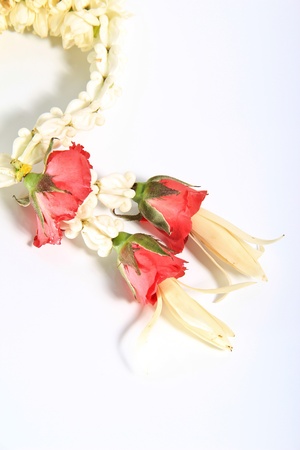 image of Flower garlands in thai style on white background, used offering to buddhaの写真素材