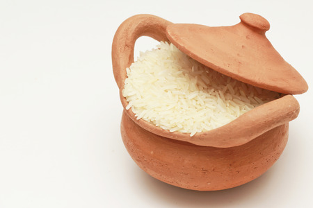 Jasmine rice in potの写真素材