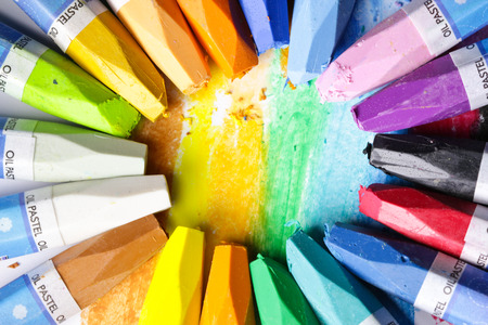 Oil Pastel Crayons on a white paperの写真素材