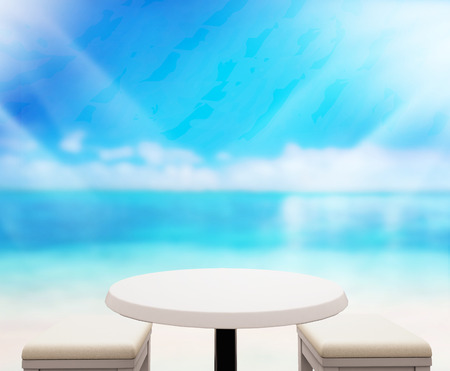 Wood Table  Top Background Sea And Skyの写真素材