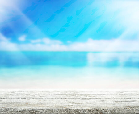 Wood Table  Top Background Sea And Skyの写真素材