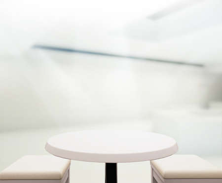 Wood Table Of Blur Background in The Officeの写真素材