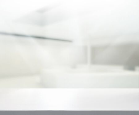 Wood Table Of Blur Background in The Officeの写真素材