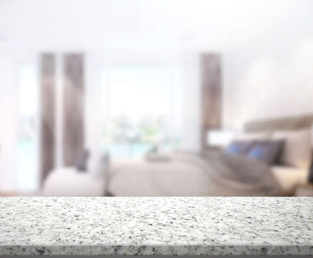 Table Top And Blur Background In the Bedroomの写真素材