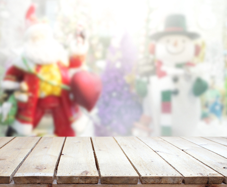 Wood Table Top Background In the Holidayの写真素材