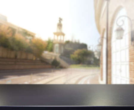 Table Top And Blur Building Of The Background