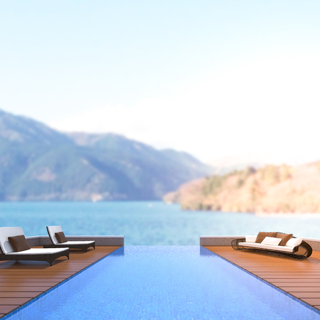 Swimming Pool And Terrace Of The Blur Nature Backgroundの写真素材